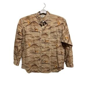 Columbia River Lodge Shirt Mens XL Brown Deer Landscape Print Long Sleeve Button
